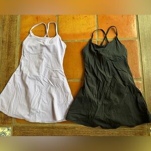 Two spandex tennis dresses, HALARA, built-in bra and shorts lilac black